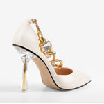 Load image into Gallery viewer, Stone White Pointed Toe Metal Chain Clear Stiletto Pumps
