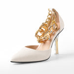 Load image into Gallery viewer, Stone White Pointed Toe Metal Chain Clear Stiletto Pumps
