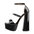 Open Toe Black Band Platform Chunky High Heels Sandals