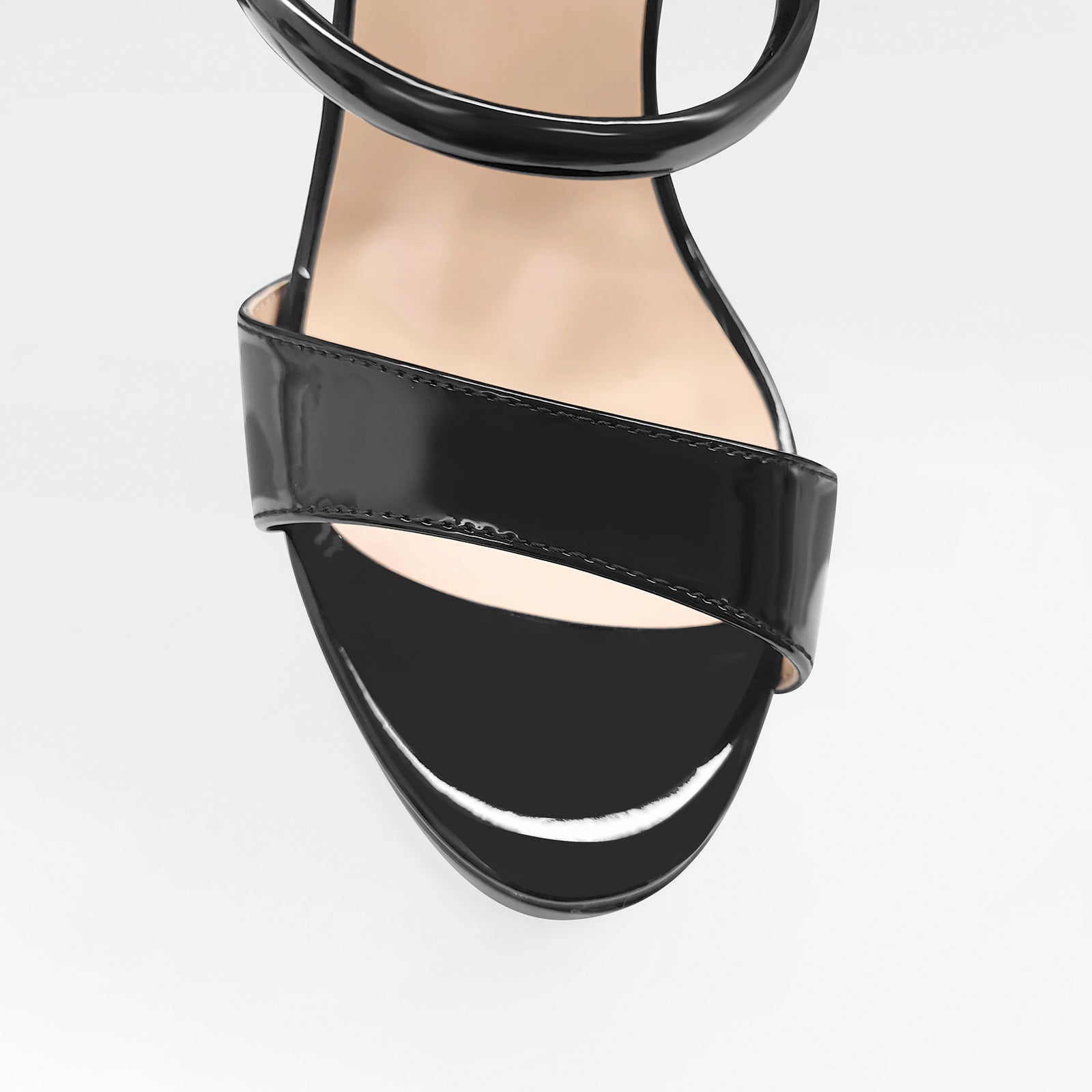 Open Toe Black Band Platform Chunky High Heels Sandals