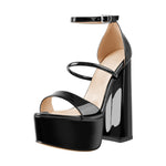 Load image into Gallery viewer, Open Toe Black Band Platform Chunky High Heels Sandals
