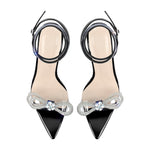 Load image into Gallery viewer, Rhinestone Bow Clear Chunky Heel Sandals
