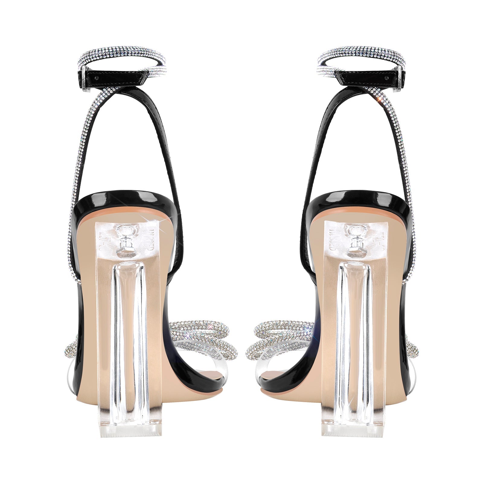 Rhinestone Bow Clear Chunky Heel Sandals