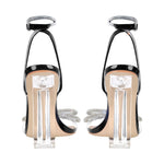 Load image into Gallery viewer, Rhinestone Bow Clear Chunky Heel Sandals
