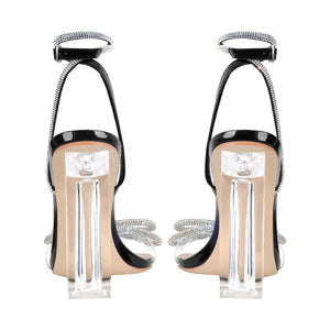 Rhinestone Bow Clear Chunky Heel Sandals