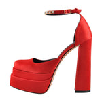 Load image into Gallery viewer, Red Rhinestone Double Platform Chunky Heel Pumps
