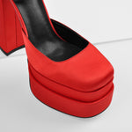 Load image into Gallery viewer, Red Rhinestone Double Platform Chunky Heel Pumps
