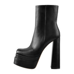 Load image into Gallery viewer, Square Toe Black Double Platform Block Heel Boots
