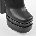 Load image into Gallery viewer, Square Toe Black Double Platform Block Heel Boots
