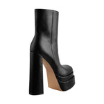 Load image into Gallery viewer, Square Toe Black Double Platform Block Heel Boots
