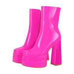 Load image into Gallery viewer, Square Toe Double Platform Block Heel Ankle Boots
