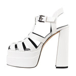 Load image into Gallery viewer, White Platform Chunky High Heel Hollow Out Strappy Sandals
