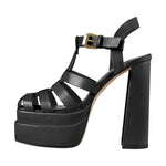 Load image into Gallery viewer, White Platform Chunky High Heel Hollow Out Strappy Sandals
