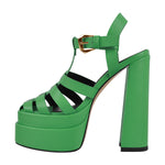 Load image into Gallery viewer, White Platform Chunky High Heel Hollow Out Strappy Sandals
