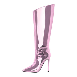 Pink Metallic Leather Stiletto Boots