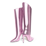 Load image into Gallery viewer, Pink Metallic Leather Stiletto Boots
