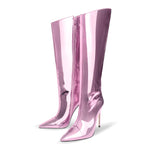 Load image into Gallery viewer, Pink Metallic Leather Stiletto Boots
