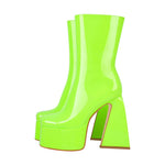 Load image into Gallery viewer, Fluorescent Green Platform Mid-Calf Chunky Boots
