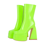 Load image into Gallery viewer, Fluorescent Green Platform Mid-Calf Chunky Boots
