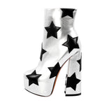 Load image into Gallery viewer, Platform Round Toe Chunky Heel Silver Star Boots
