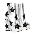 Load image into Gallery viewer, Platform Round Toe Chunky Heel Silver Star Boots
