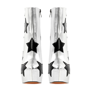 Platform Round Toe Chunky Heel Silver Star Boots