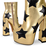 Load image into Gallery viewer, Platform Round Toe Chunky Heel Silver Star Boots
