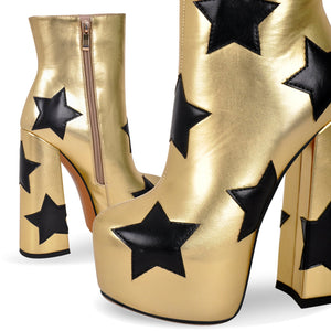 Platform Round Toe Chunky Heel Silver Star Boots