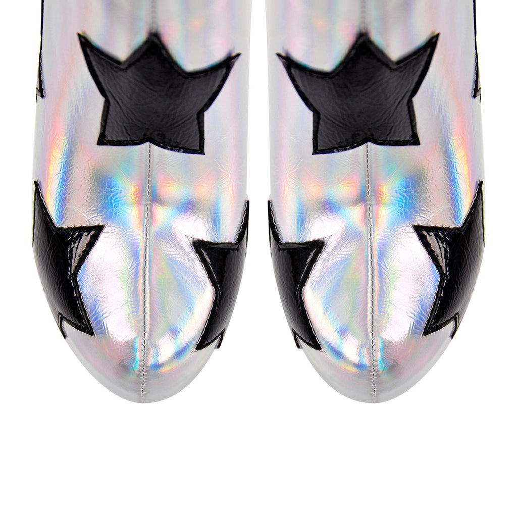 Platform Round Toe Chunky Heel Silver Star Boots