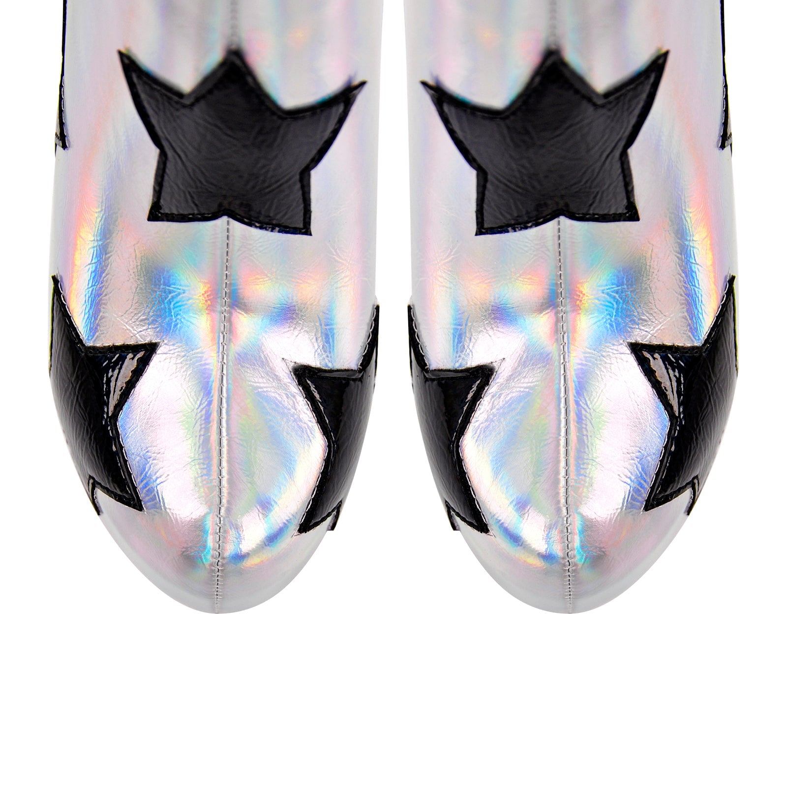 Platform Round Toe Chunky Heel Silver Star Boots