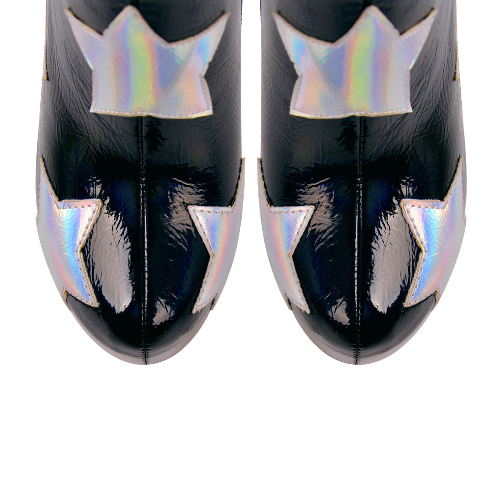 Platform Round Toe Chunky Heel Silver Star Boots