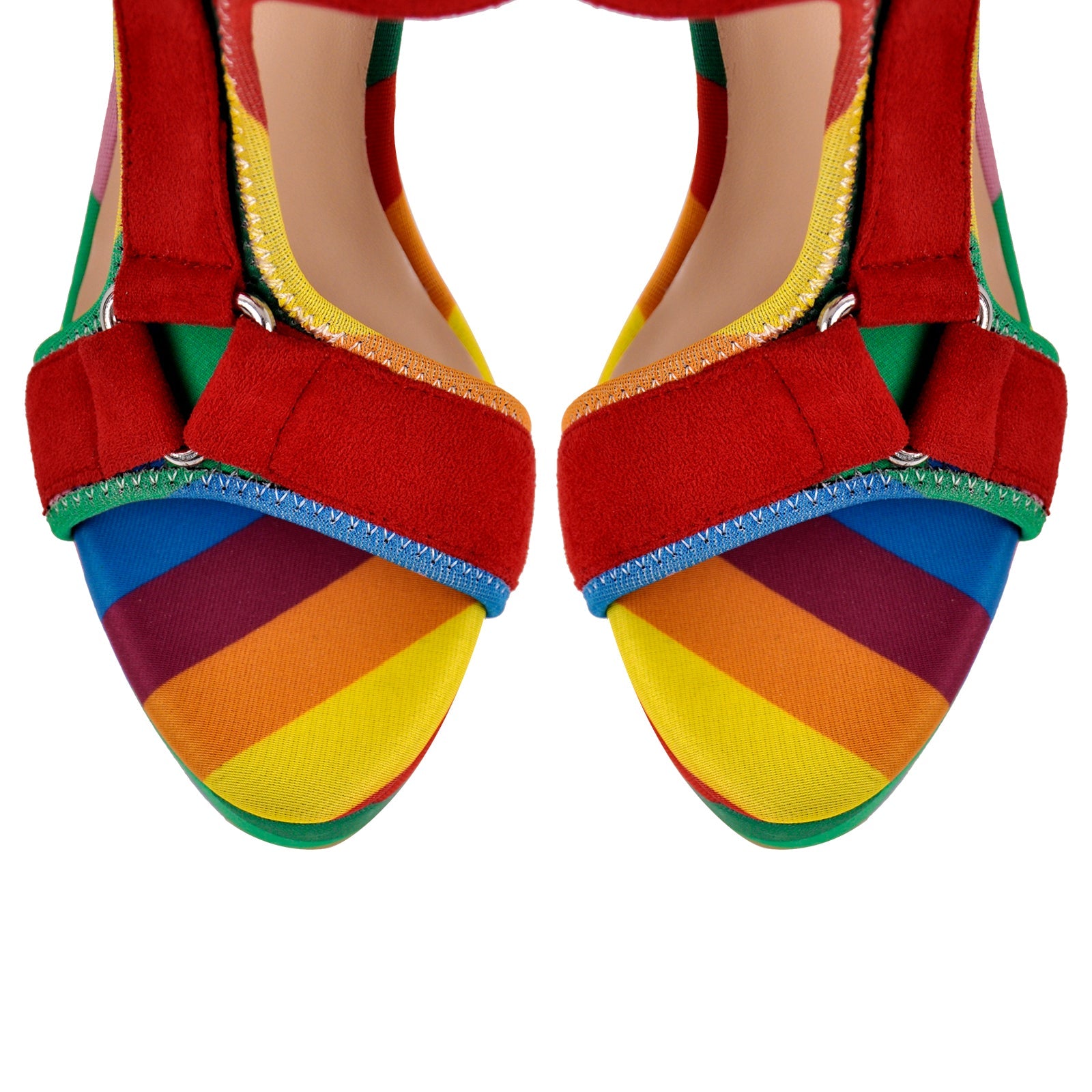 Canvas Rainbow Ankle Strap Chunky Heel Sandals