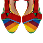 Load image into Gallery viewer, Canvas Rainbow Ankle Strap Chunky Heel Sandals
