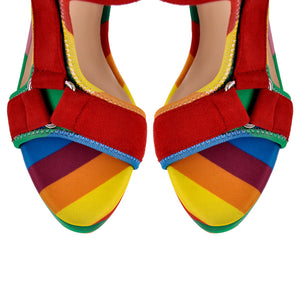 Canvas Rainbow Ankle Strap Chunky Heel Sandals