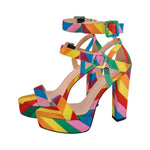 Load image into Gallery viewer, Rainbow Buckle Strap Chunky Heel Sandals
