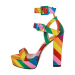 Load image into Gallery viewer, Rainbow Buckle Strap Chunky Heel Sandals
