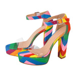 Load image into Gallery viewer, Rainbow Platform Chunky Heel Clear Ankle Strap Sandals
