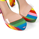 Load image into Gallery viewer, Rainbow Platform Chunky Heel Clear Ankle Strap Sandals
