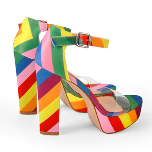 Rainbow Platform Chunky Heel Clear Ankle Strap Sandals