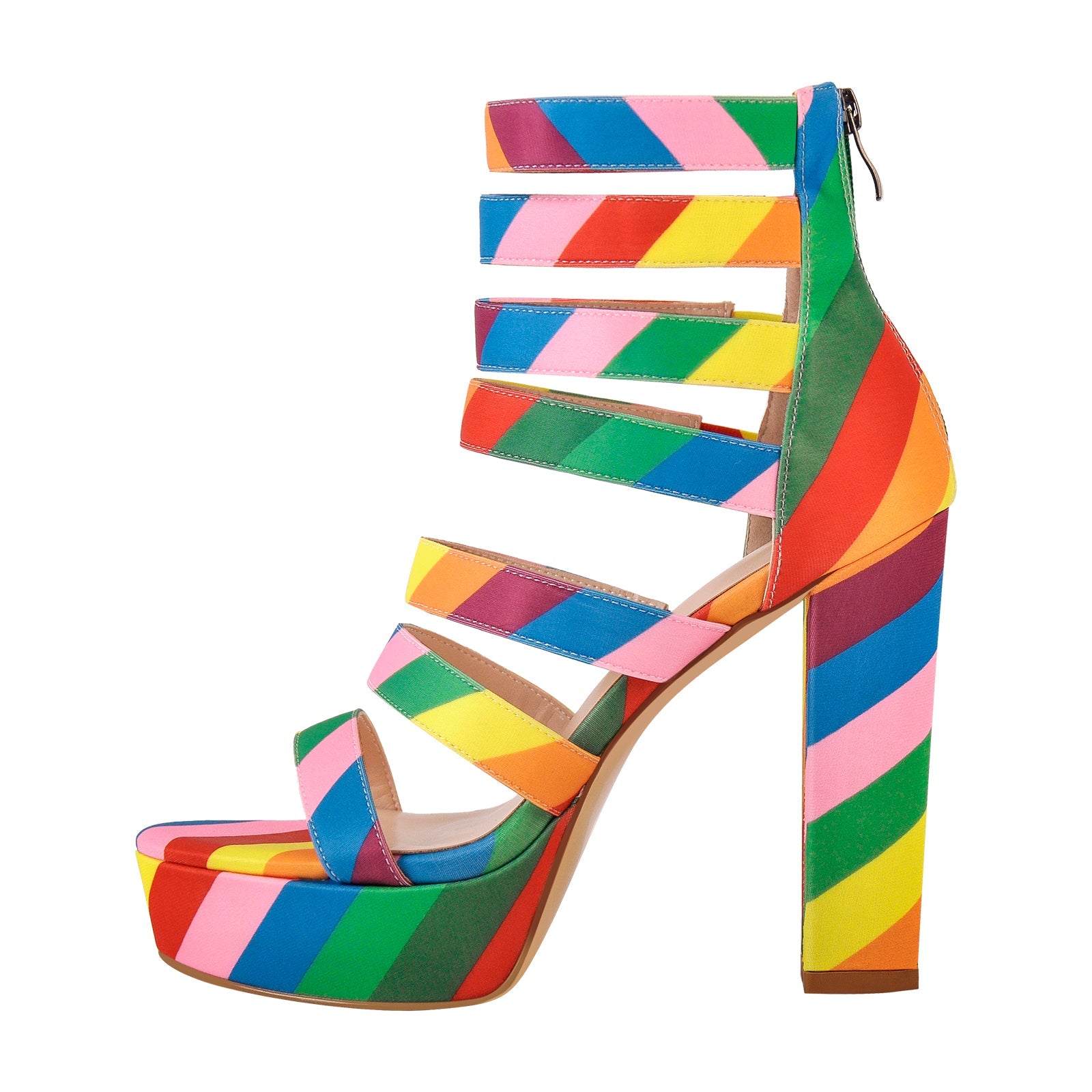 Platform Chunky Heel Rainbow Straps Sandals