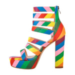 Load image into Gallery viewer, Platform Chunky Heel Rainbow Straps Sandals
