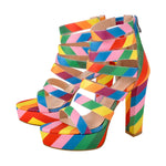 Load image into Gallery viewer, Platform Chunky Heel Rainbow Straps Sandals
