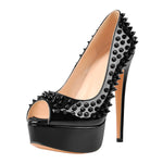 Load image into Gallery viewer, Peep Toe Platform Rivets High Heels Pumps
