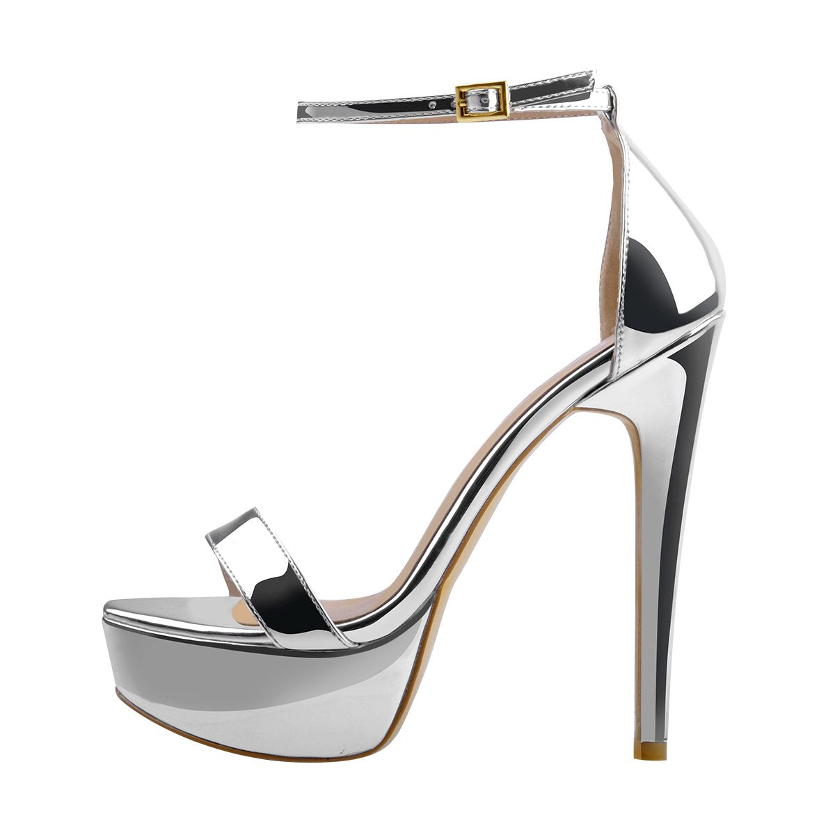 Silver Ankle Strap Platform Stiletto Single Band Sandals