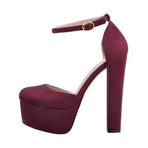 Platform Chunky High Heel Mary Jane Burgundy Pumps