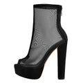 Black Mesh Peep Toe Platform Boots — Chunky High Heel Sandal Booties (US9–US15)