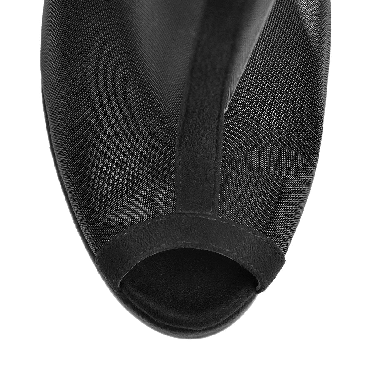 Black Mesh Peep Toe Platform Boots — Chunky High Heel Sandal Booties (US9–US15)