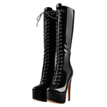 Load image into Gallery viewer, Patent Leather Platform Lace Up Knee High Boots
