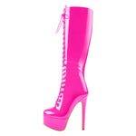 Load image into Gallery viewer, Patent Leather Platform Lace Up Knee High Boots
