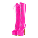 Load image into Gallery viewer, Patent Leather Platform Lace Up Knee High Boots
